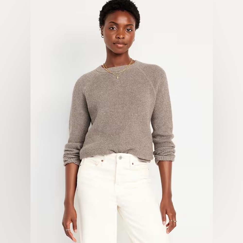 EUC Old Navy Taupe So Soft Knit Tunic Waffle Weave Sweater Size Small Petite